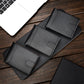 Carbon-fiber bi-fold card wallet set with dark frames and visible ID windows