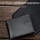 Black carbon-fiber bi-fold card wallet with smooth edge and stitched front panel