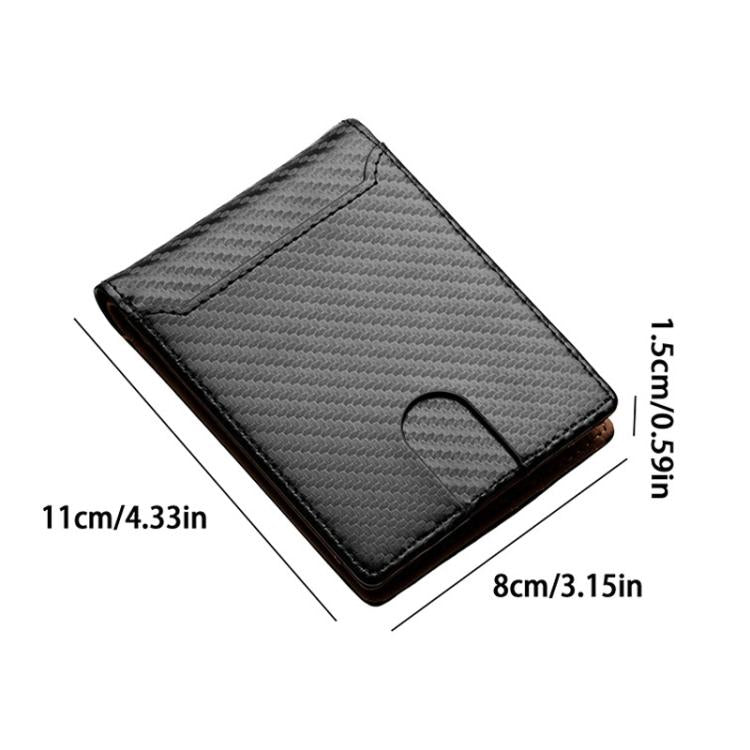 Carbon-fiber bi-fold card wallet with compact square design and ID window