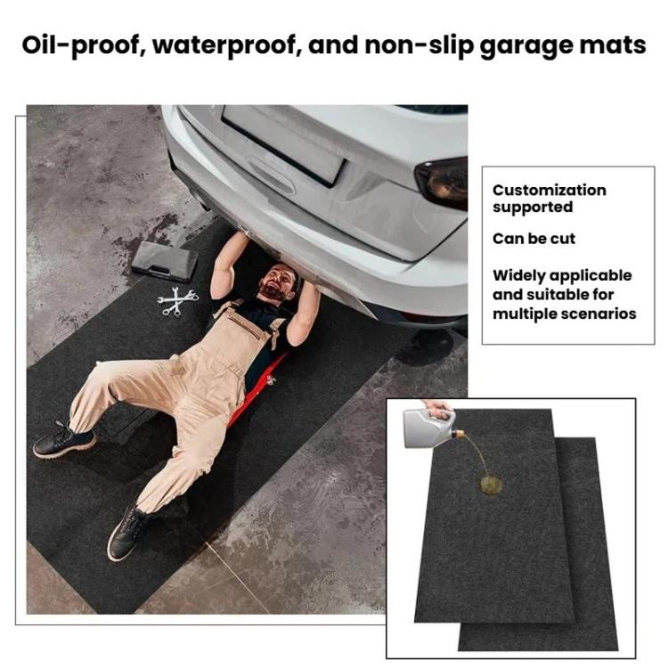 Oil-resistant non-slip felt garage mat, two rectangular mats shown