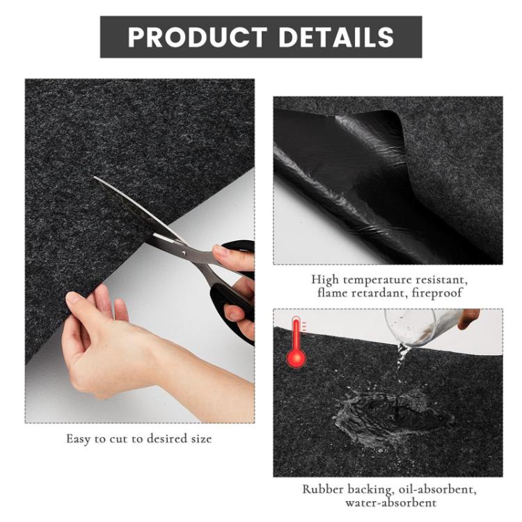 Cut-to-size felt garage mat with rubber backing underside detail