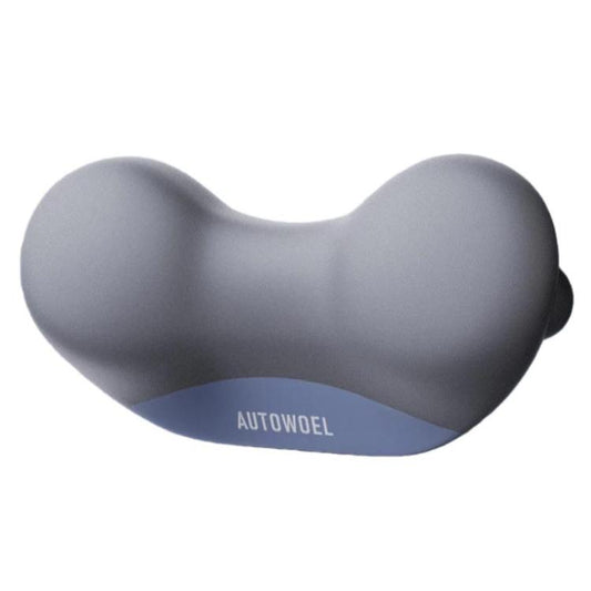 Gray-blue contoured memory-foam neck support pillow with AUTOWOEL logo