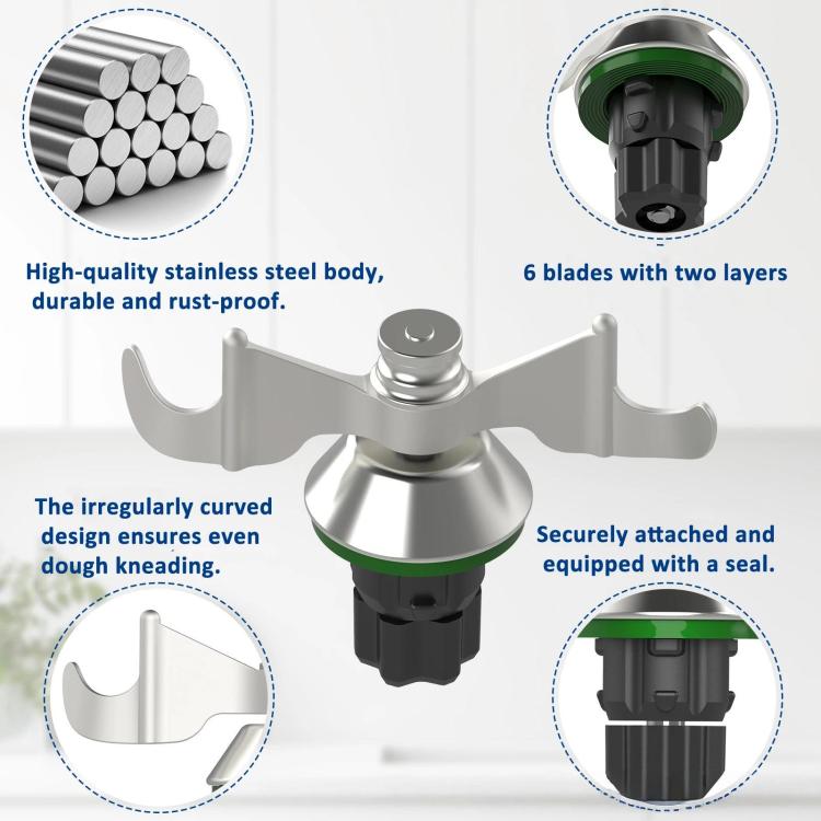 Replacement stainless kneading blade with dual-layer 6-blade design and green seal
