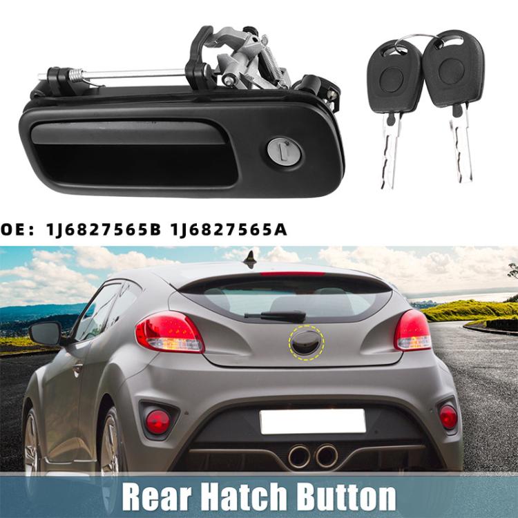 Black rear hatch handle with lock cylinder and two keys, with mounting hardware