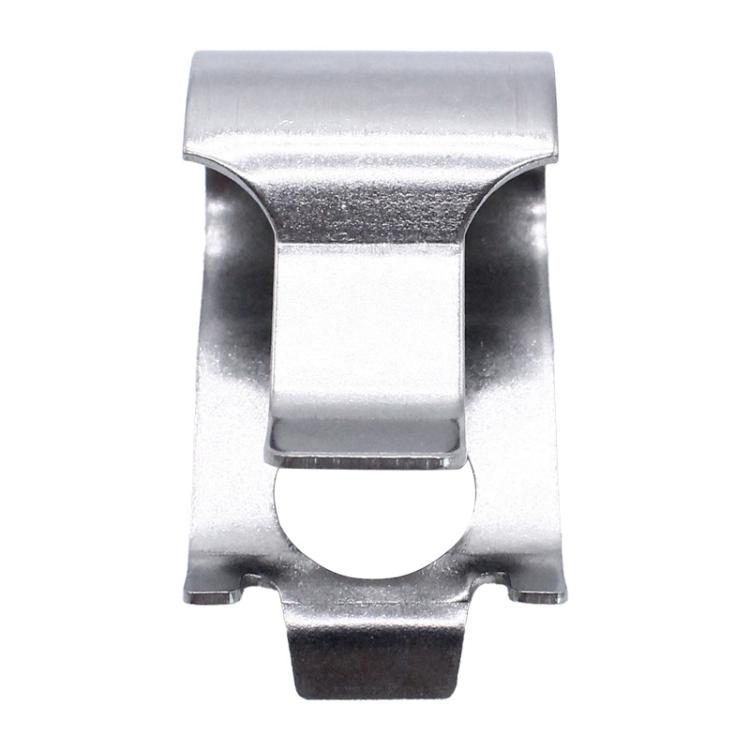 Silver metal turbocharger actuator retaining clip with rectangular frame