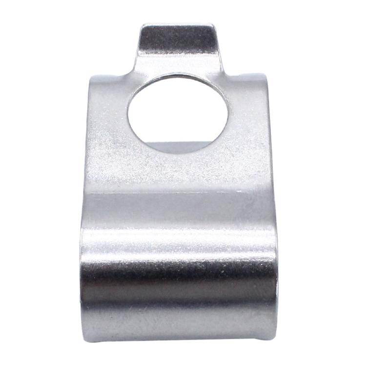 Silver metal turbocharger actuator retaining clip with round center hole