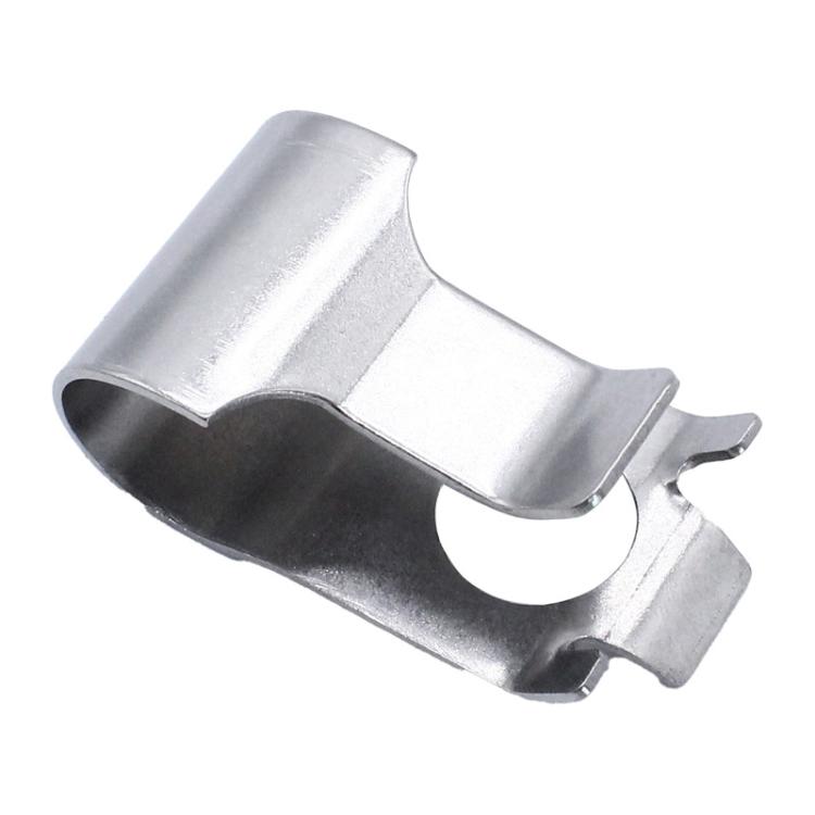 Metal turbocharger actuator retaining clip with curved body and side notch