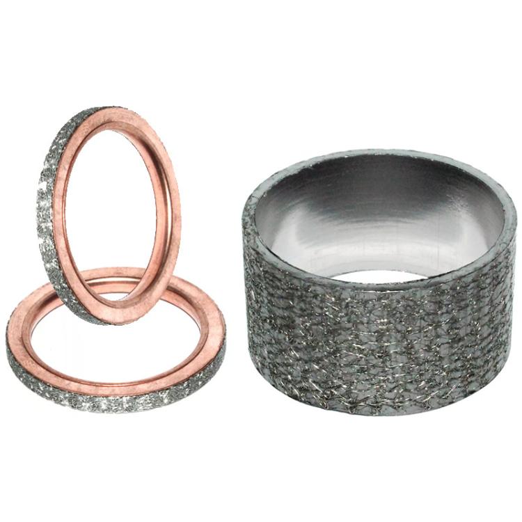 Exhaust pipe gasket rings: copper O-rings and dark fiber sealing sleeve