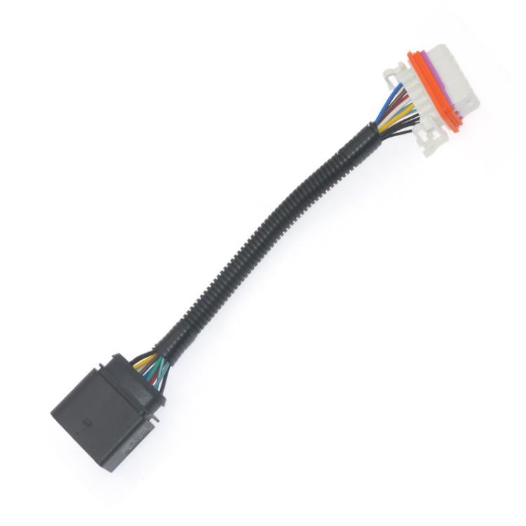 HID headlight wiring harness with black cable and orange-white connector end