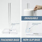 Clear acrylic toilet paper holder with thick, non-slip base; hand loads roll