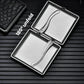 Two-part leather cigarette case with metal frame and strap-style latch, open.