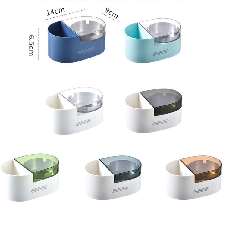 Wall-mounted stainless ashtray with lid, multiple color options and size diagram