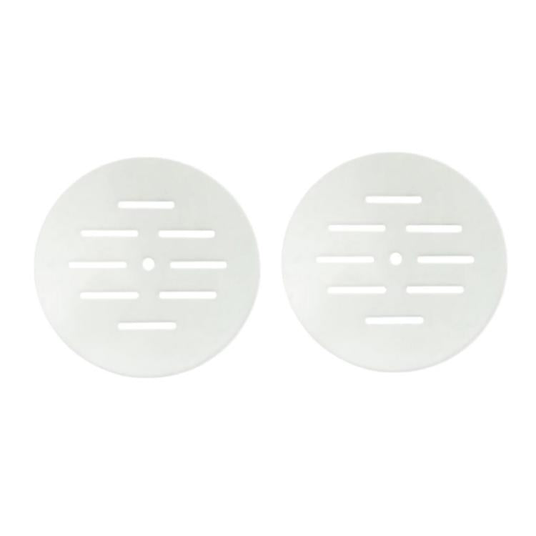 Set of two perforated circular acrylic anti-jump covers, white plates with slot cutouts