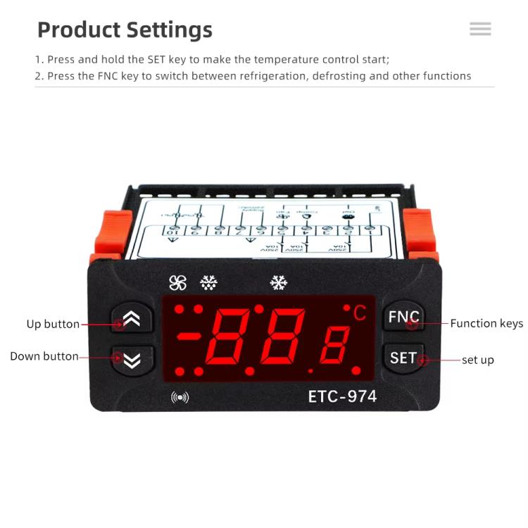 ETC-974 Embedded Digital Temperature Controller With Cooling, Defrost, And Fan Functions, ETC-974 220V, ETC-974 110V