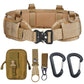 Khaki tactical waist bag belt with adjustable buckle and included carabiner/key-ring pieces
