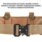 Khaki waist bag buckle section with reinforced webbing and metal locking plate