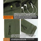 Green softshell jacket: multifunction chest pocket with zipper and cable opening