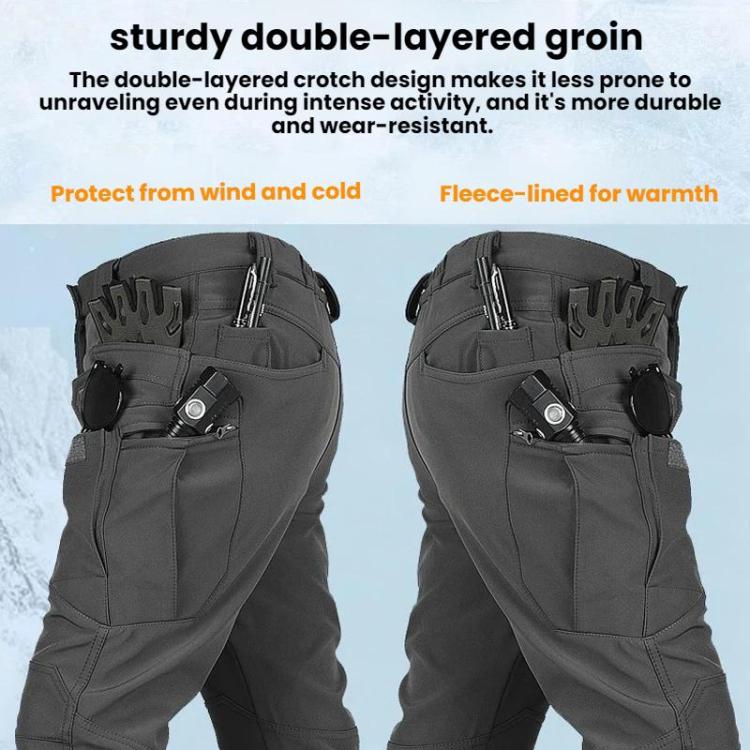 Fleece-lined waterproof windproof cycling pants in gray with zip pockets and cuff zippers