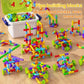 Children pipe building blocks set with open white bin filled with colorful connectors