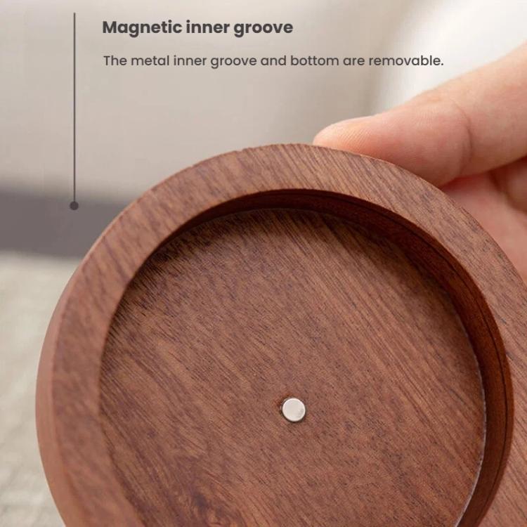 Round wood ashtray lid underside with metal magnet insert disc