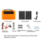 Solar fence energizer kit with orange control unit, solar panel, power adapter, cables, and screws