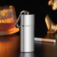 Portable metal-lined pocket ashtray, silver cylindrical with carabiner clip handle