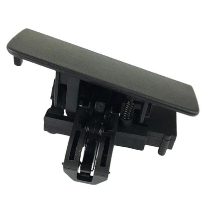 Black glove box handle latch with mounting clips and internal mechanism