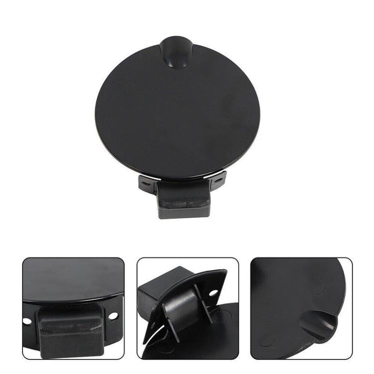 Black fuel tank filler flap, top view with latch and mounting clips