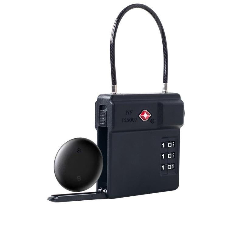 TSA combination luggage lock with steel cable loop and round key-finder tag