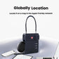 TSA combination luggage lock with steel cable loop and round key-finder tag on map