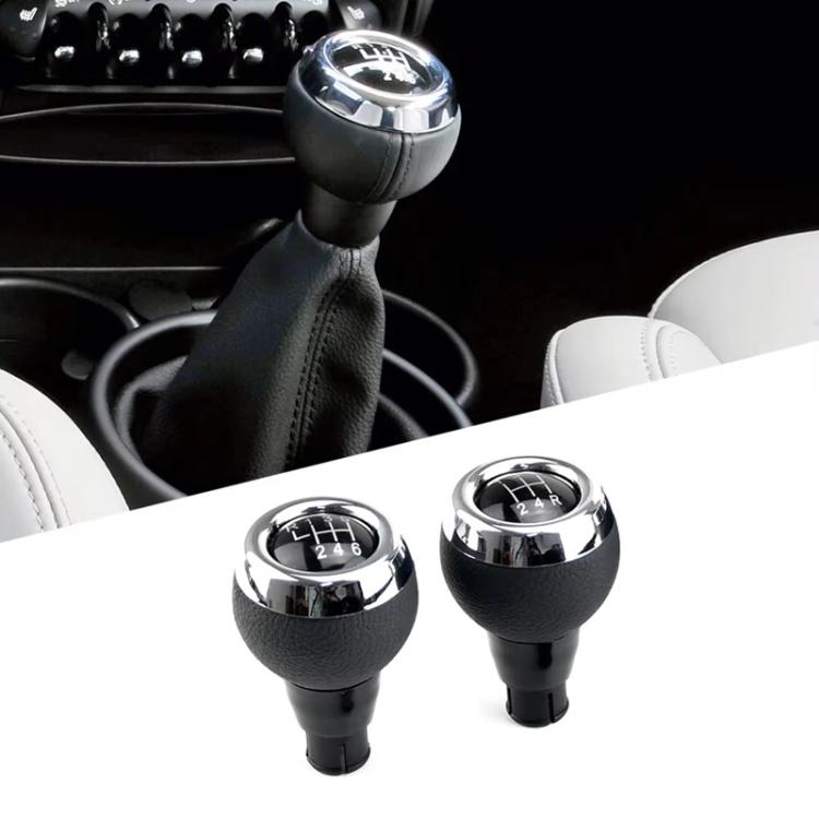 Set of black leather manual shift knobs with chrome tops and gear markings 2–6