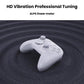 White mechanical game controller lying on its back with dual analog sticks