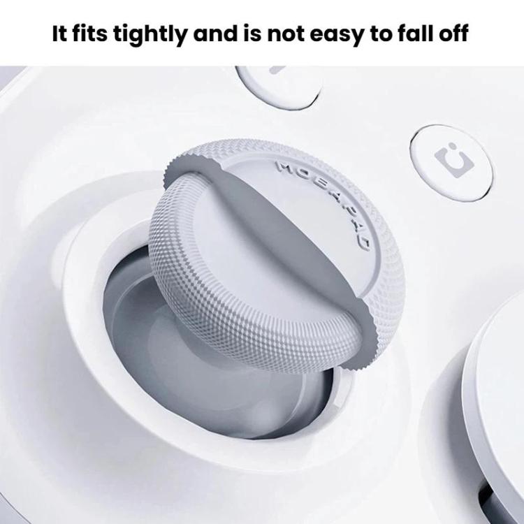 Grey joystick cap installed on controller joystick, snug fit with textured surface