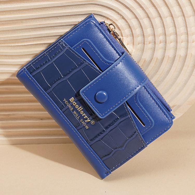 Blue compact zipper card wallet with multiple card slots and coin pocket