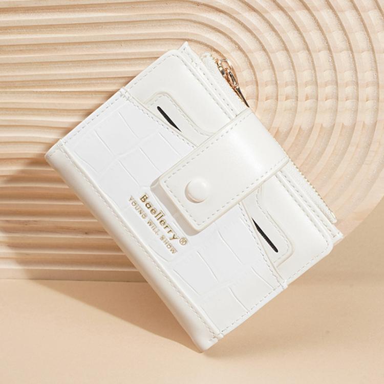 White compact zipper card wallet with multiple card slots and coin pocket