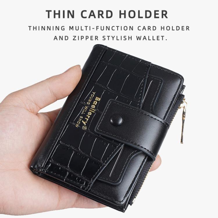 Black thin card holder wallet with zipper and multiple card slots (open)