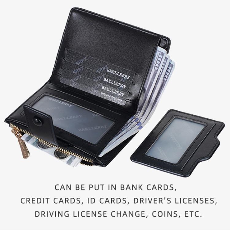 Black zipper card wallet open, with card slots and bill space