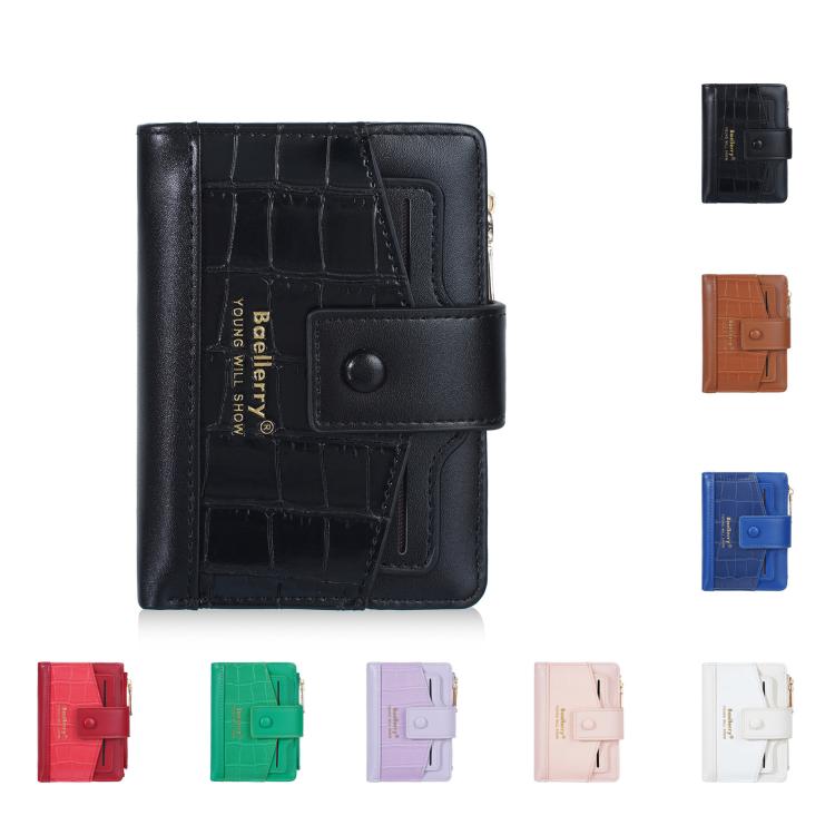 Black faux-croc zip wallet with card slots and snap front flap