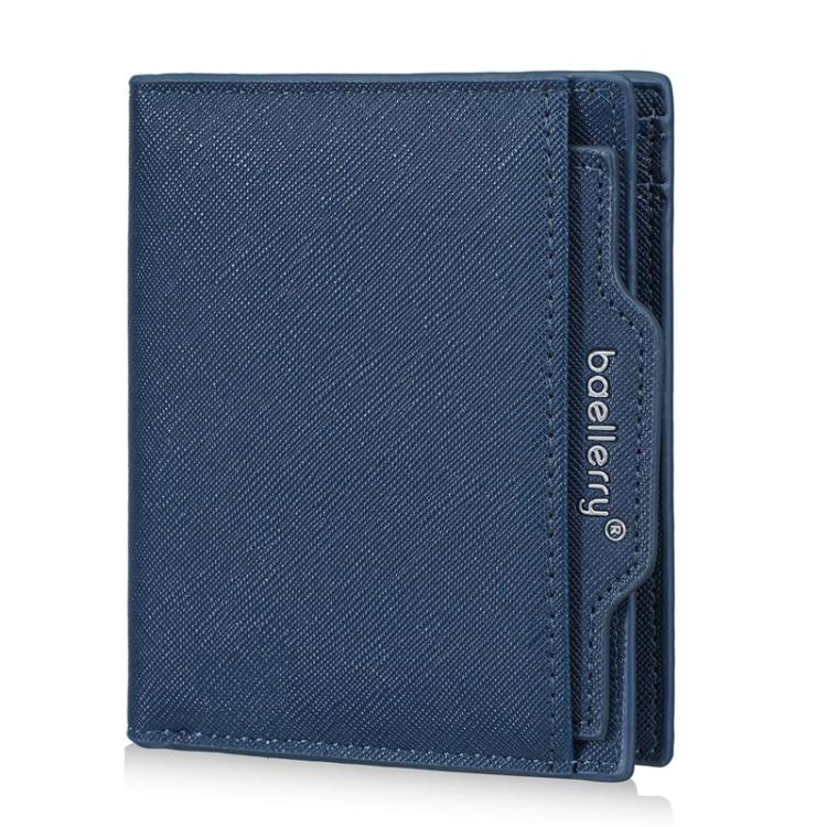 Men's compact wallet, blue textured leather-look, foldover with card slots