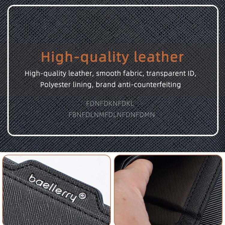 Men's compact wallet, black with ID window and card sleeves, close-up