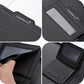 Men's compact wallet, black with logo strap and transparent ID card window detail