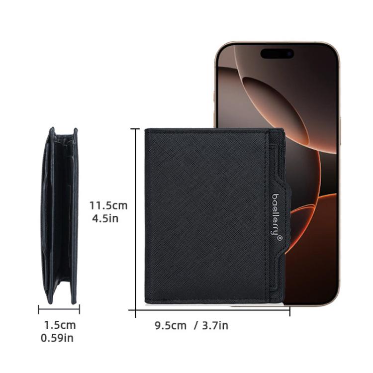 Baellerry men's compact wallet, black textured multi-card holder with stitched flap