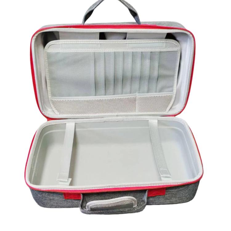 Gray PS5 Pro carry case open with structured lining and divider pocket