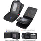 Open black compact wallet showing card slots, currency pocket, and zip coin section