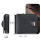 Black compact wallet with metal clasp closure; 12cm wide