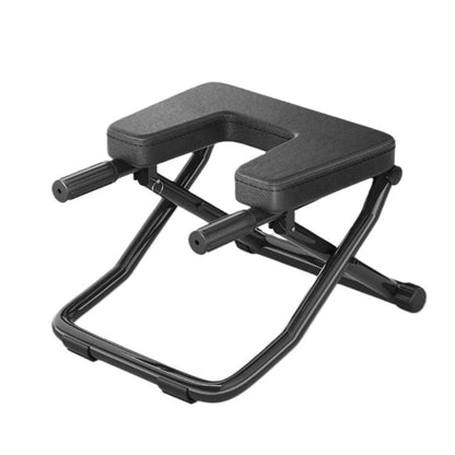 Foldable yoga inversion bench with gray padded headrests and black anti-slip frame