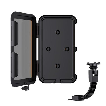 Waterproof phone holder case with rearview mirror mount and touch-screen window