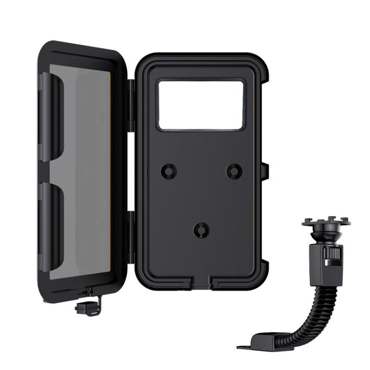 Waterproof phone holder case with open touch-screen window and rear mount