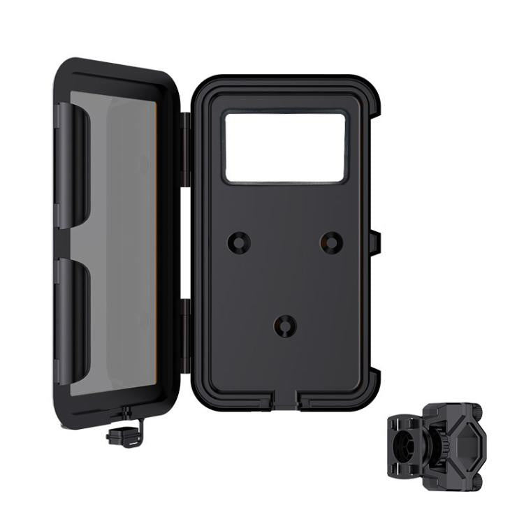 Waterproof phone holder case with open touch-screen window and handlebar mount
