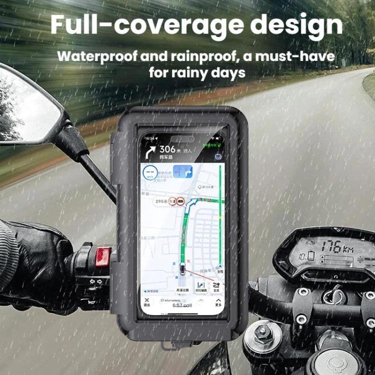 Waterproof touchscreen phone holder case, full-coverage cover with clear front window, black